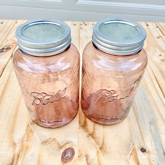 Set of 2 ROSE PINK vintage style Ball Mason jar, QUART Size - NEW!  Glass Vase - Picture 3 of 12